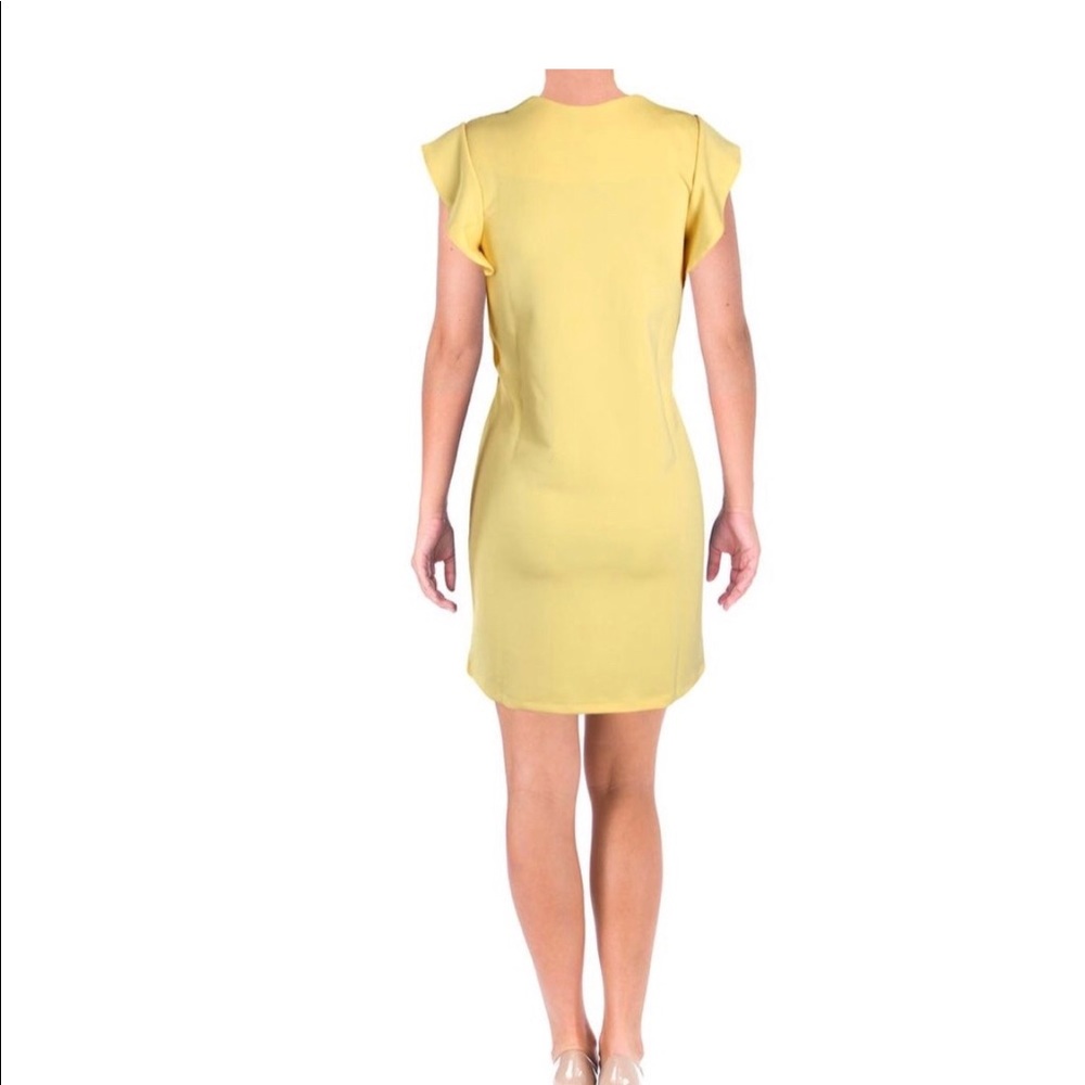 ABS Collection Yellow Ruffle LaceUp Shoulder Dress - Picture 2 of 10